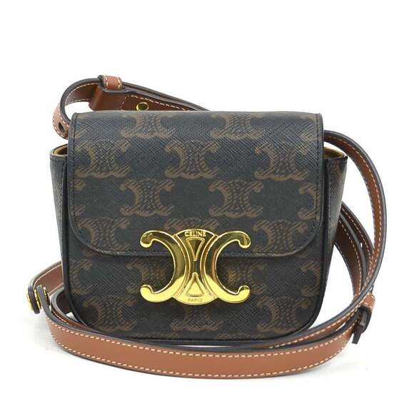 CELINE Handbags - Celine Triomphe Mini Claude Shoulder Bag in Brown PVC-Coated Canvas, Women's,...